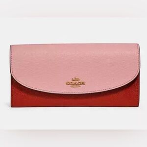 Coach Slim Envelope Wallet Gold/Pink/Burnt Orange EUC with Dust bag faricore